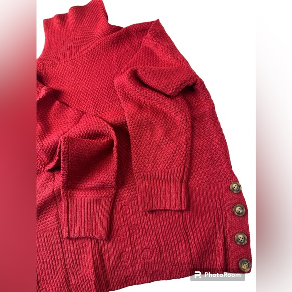 Women's Red Wine Turtleneck Sweater Chunky Knit Long Sleeve pullover Loose Small - Picture 4 of 8